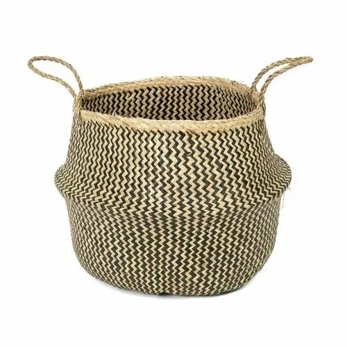 Compactor Pletený úložný košík z morskej trávy Belly, 45 x 36 cm, čierna, L