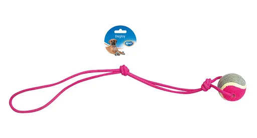 Hračka DUVO+ Lano s tenisovou loptou a slučkou kyvadlo na ťahanie bavlna 60cm