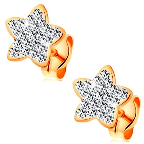 Náušnice zo žltého 14K zlata - ligotavá hviezda, číre krištáliky Swarovski