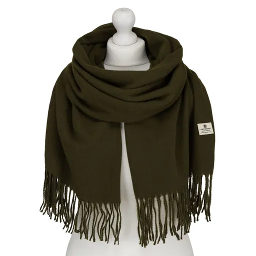 Dámsky veľký šál v khaki farbe so strapcami