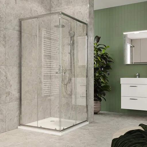 Mereo Sprchovací kút, Kora Lite, štvorec, zasúvací, 90x90 cm, chróm ALU, sklo Číre CK34123Z