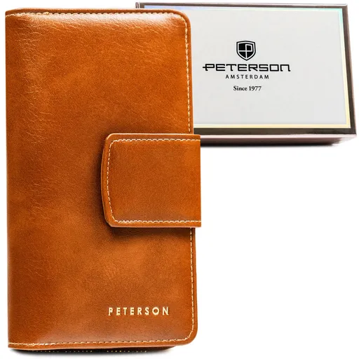 Hnedá zvislá dámska peňaženka z ekologickej kože so zapínaním na patent a zips – Peterson