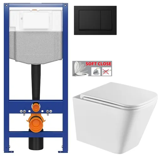 CERSANIT predstenový inštalačný systém s čiernym tlačidlom K97-0574 + WC INVENA FLORINA WITH SOFT  se sedlem RIMLESS K97-526 0574 FL1