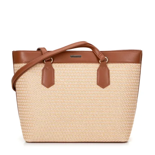 Shopperka z ekokože a výpletu béžovo-hnedá 100-4Y-408-95