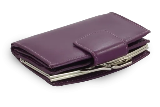 Fialová dámska kožená rámová peňaženka so zápinkou 511-4357-76