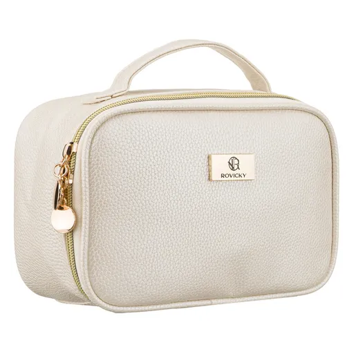 Praktyczna kosmetyczka ze skóry ekologicznej w jasnobeżowym kolorze - Rovicky