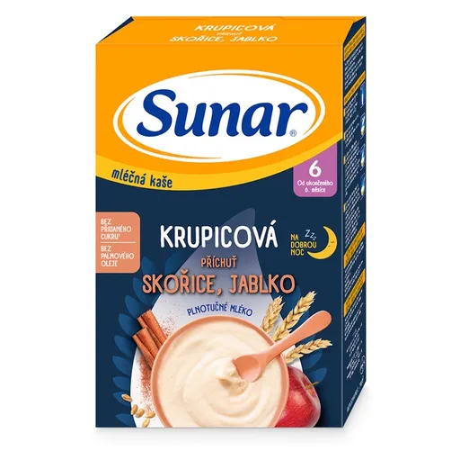 SUNAR Mliečna krupicová kaša škorice jablko na dobrú noc 6m+ 210 g