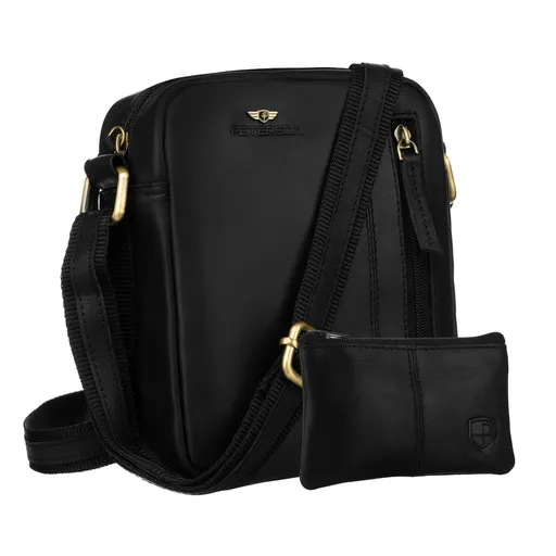 Čierna pánska kožená listonoszka Peterson + puzdro na kľúče