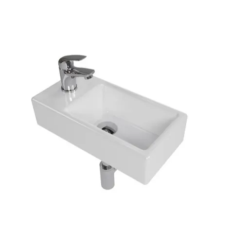 Kúpeľňový set závesného ľavého umývadla Brevis, pákovej batérie, sifónu, prietočnej zátky a roháčikov KSETBRE2L