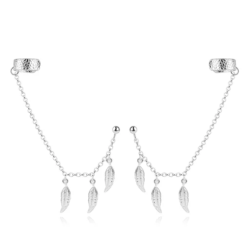 Náušnice v striebre 925 - gulička, retiazka s pierkami, nasadzovacia náušnica