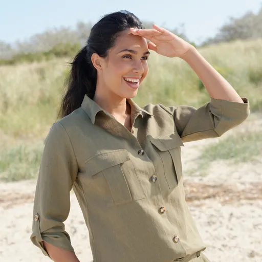 Košeľa s 3/4 rukávmi na ohrnutie zo zmesi bavlny a ľanu