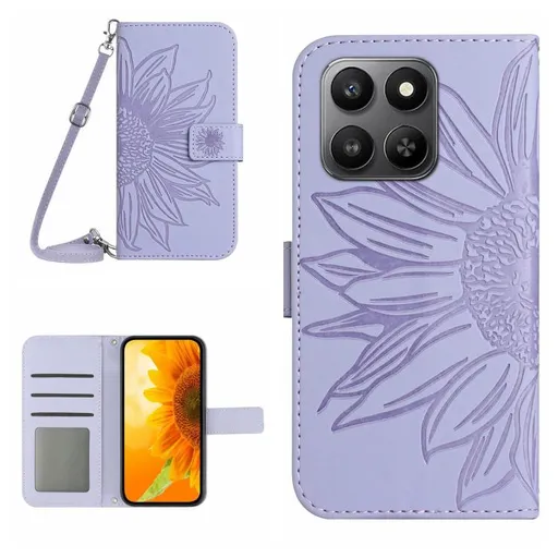 ART SUNFLOWER Peňaženkový obal so šnúrkou pre Honor 400 Smart 5G / Honor X7d fialový