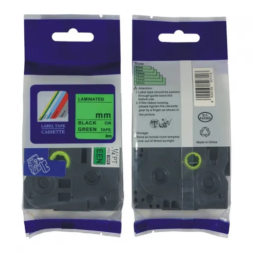 Kompatibilní páska s Brother HGe-761, 36mm x 8m, černý tisk / zelený podklad, vysokorychlostní