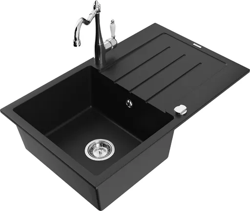 MEXEN/S MEXEN/S - Bruno granitový drez 1-miska s odkvapkávačom vrátane batérie Carla, čierna 6513-77-670700-00