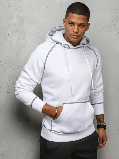 Biela pánska mikina s čiernym prešívaním