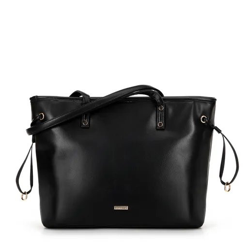 Shopperka z ekokože so sťahovacími šnúrkami čierna 100-4Y-203-1