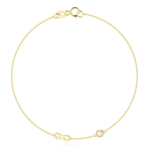 Zlatý 14K náramok zo žltého zlata - lesklý symbol nekonečna, číry zirkón