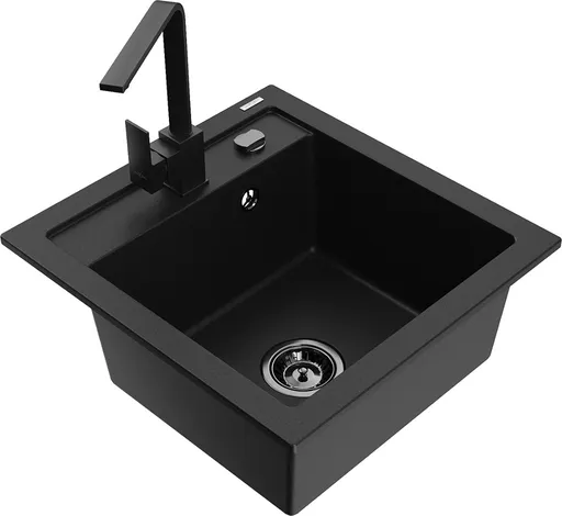 MEXEN/S MEXEN/S - Vito granitový drez 1-miska vrátane batérie Rita, čierna 6503-77-670300-70-B