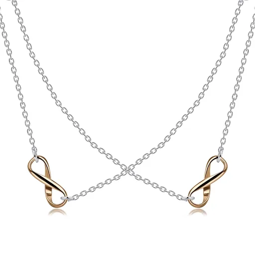Dvojitý náhrdelník v striebre 925 - symboly nekonečna ružovozlatej farby