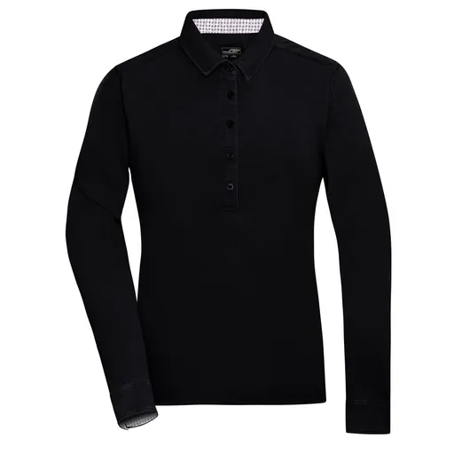 James & Nicholson (Daiber) Dámska polokošeľa s dlhým rukávom JN713 - Čierna / biela / titánová | S