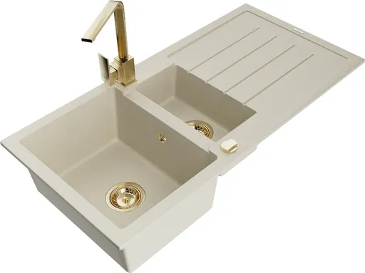 MEXEN/S MEXEN/S - Andres granitový drez s odkvapkávačom vrátane batérie Rita, béžová 6515-69-670300-50