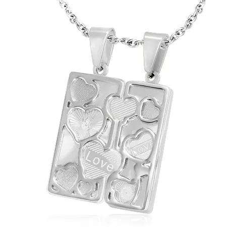 Oceľový dvojprívesok - gravírovaná tabuľka, obrysové srdcia