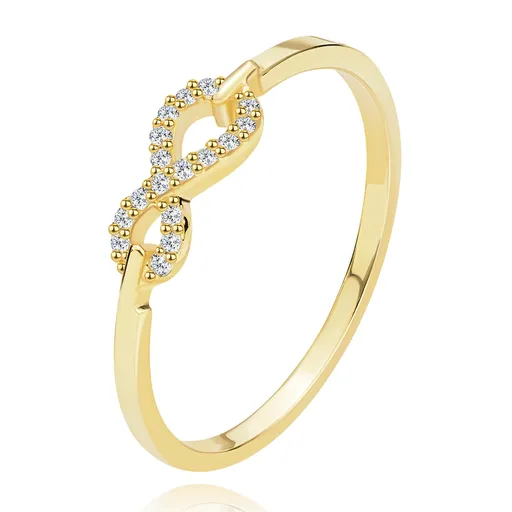 Prsteň zo žltého zlata 585 - symbol nekonečna, sedemnásť čírych briliantov - Veľkosť: 52 mm
