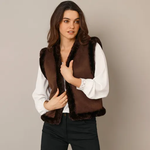 Vesta z imitácie semišu a kožušiny