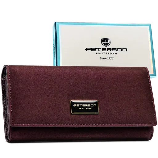 Fialová dámska peňaženka z prírodnej a ekologickej kože s RFID ochranou, zapínanie na patent a klips - Peterson