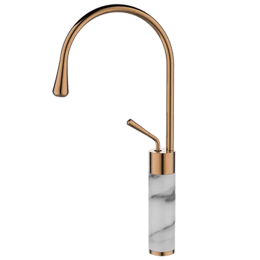 INVENA - Umývadlová batéria vysoká STONE biela/meď BU-03-W18-V