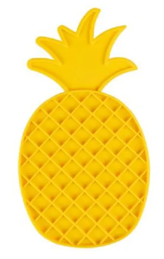 DUVO+ Podložka na lízanie v tvare ananásu pre psy a mačky, silikónová, žltá 30x16x1cm