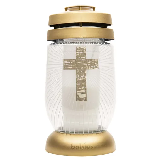 Cintorínsky lampáš BOLSIUS 22cm zlatý kríž