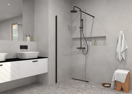 BESCO - Walk-in sprchovací kút ECO-N BLACK - FARBA rámu - Čierna, Pevná stena - Bez pevnej steny, Rozmer A - 90, Rozmer C - 195, Výplň - Číre bezpečnostné sklo - 6 mm BCEXON90BC