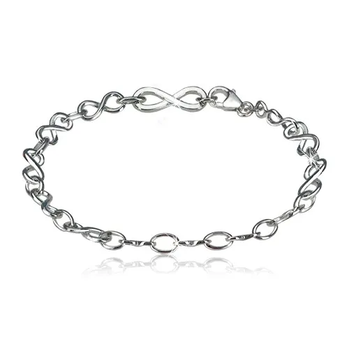 Strieborný náramok 925 - symboly nekonečna a oválne očká, lesklý povrch