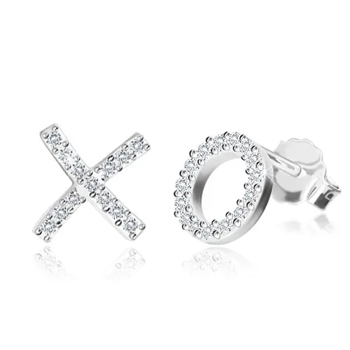 Zirkónové náušnice zo striebra 925 - písmená "X" a "O", puzetové zapínanie