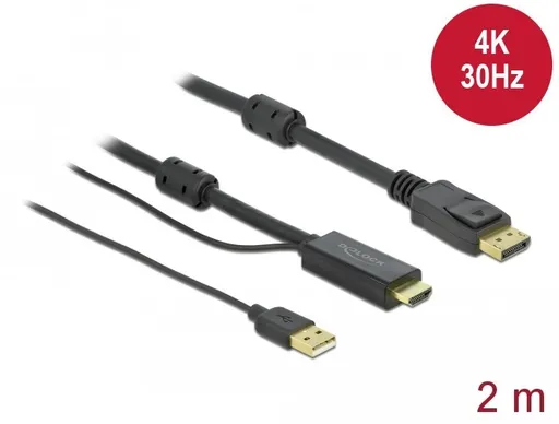 Delock Kábel HDMI na DisplayPort 4K 30 Hz 2 m
