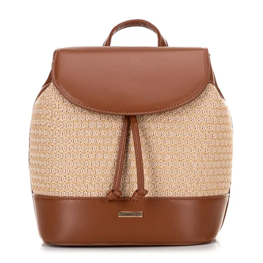 Dámsky ruksak z výpletu hnedo-béžový 100-4Y-411-95