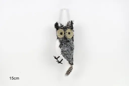 MAKRO - Dekorácia na vianočný stromček sova šedá, 15x6cm