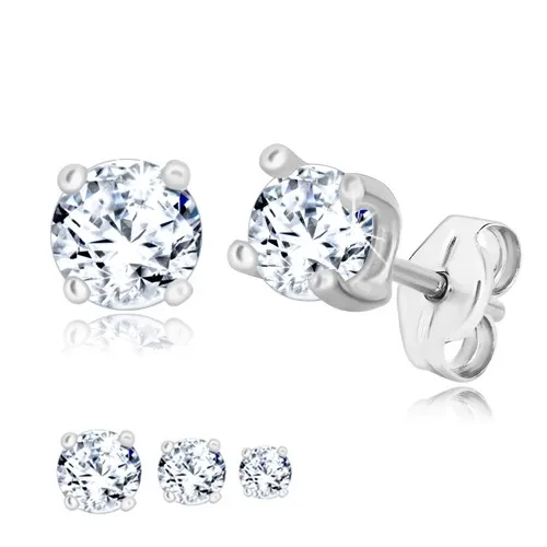 Náušnice zo striebra 925 - okrúhly zirkón čírej farby vo štvorcovom kotlíku - Veľkosť zirkónu: 4 mm