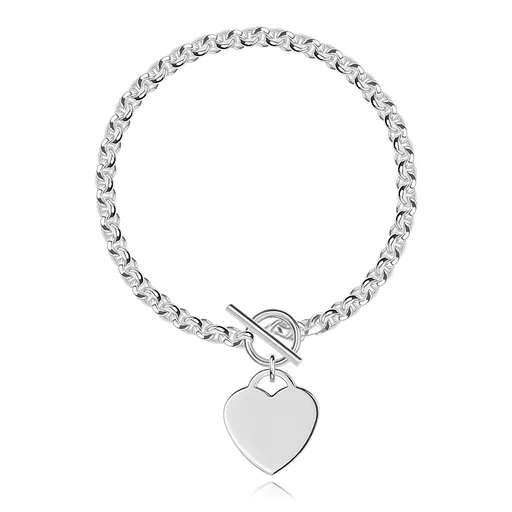 Náramok zo striebra 925 - plochý srdcový zámok, prevliekacie zapínanie