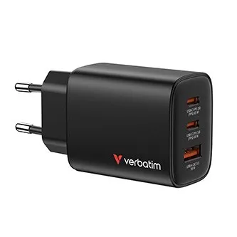 Verbatim Essentials, GaN nabíječka do sítě USB-A QC 3.0, 2 USB-C PD 3.0, černá, 65W, vyměnitelné vidlice EU/UK/US/AUS