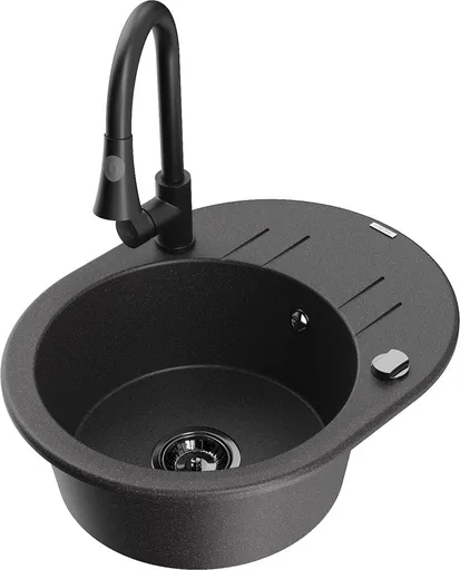 MEXEN/S MEXEN/S - Kevin granitový drez 1-miska s odkvapkávačom vrátane batérie Elia, čierna kropenatá 6517-76-670101-70-B