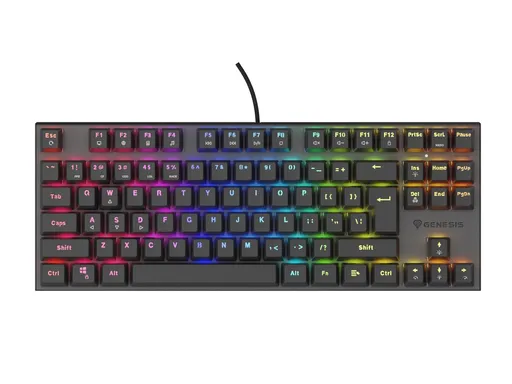 Genesis herná mechanická klávesnica THOR 303/TKL/RGB/Outemu Peach Silent/Drôtová USB/US layout/Čierna