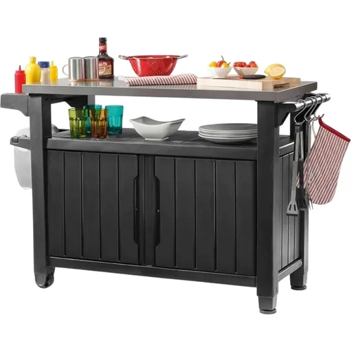 Keter Multifunkčný záhradný grilovací stolík UNITY XL 270l grafit, 134 x 52 x 90 cm