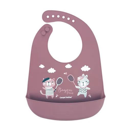 CANPOL BABIES Podbradník silikónový s kapsou bonjour paris ružový