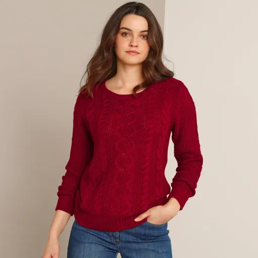 Pulóver s okrúhlym výstrihom a vrkočovým vzorom