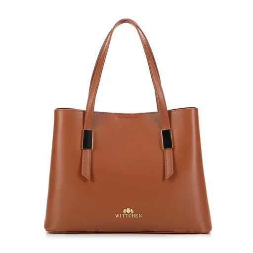 Pánsky Kožená kabelka s lesklými detailmi hnedý