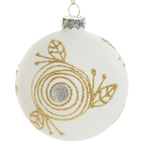 ArtFir Vianočná dekorácia GUĽA 157A | sklenená biela/zlatá 8 cm