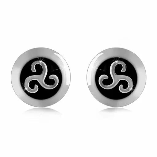 Strieborné 925 náušnice - triskelion zdobený patinou, hrubé lemovanie