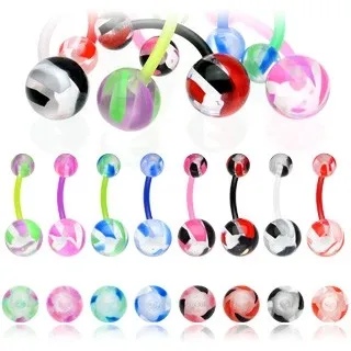 Piercing do pupku dvojfarebné pruhy na guličke - Farba piercing: Zelená - Fialová